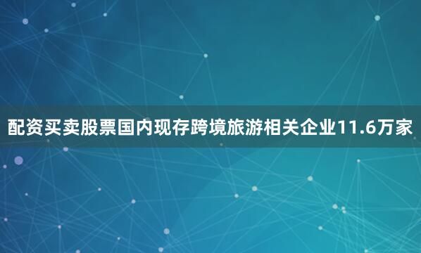 配资买卖股票国内现存跨境旅游相关企业11.6万家